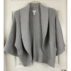 CHICOS - Silver Gray Short Dolman Sleeve Open Cardigan Sweater size 3 (X-Large)